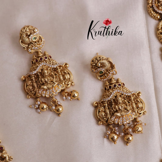 Premium Temple Lakshmi Peacock Haaram with Golden beads LH1830
