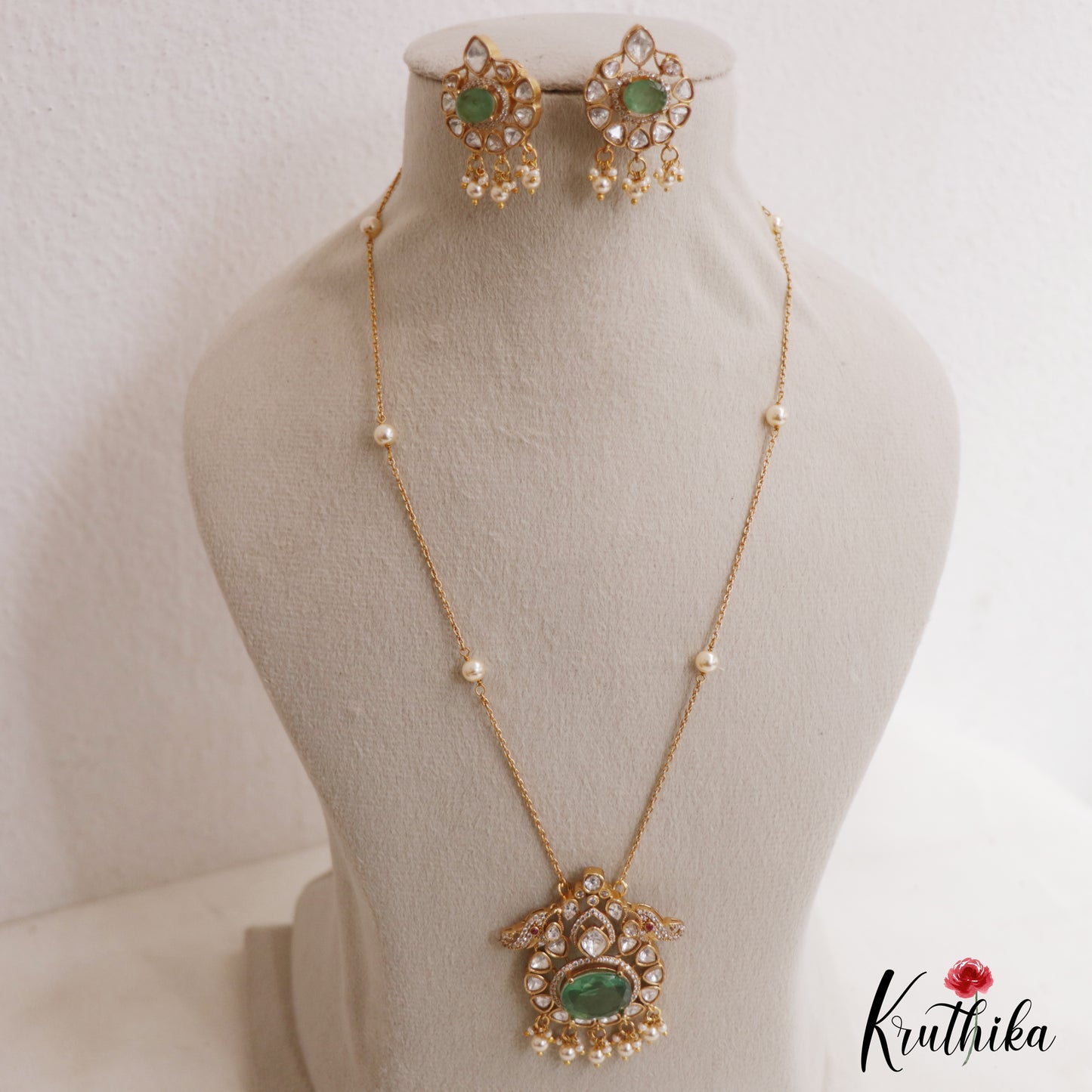 Sparkling Elephant Motifs Polki Victorian Pendant Chain Set LH2107 (Available In 4 Colors)