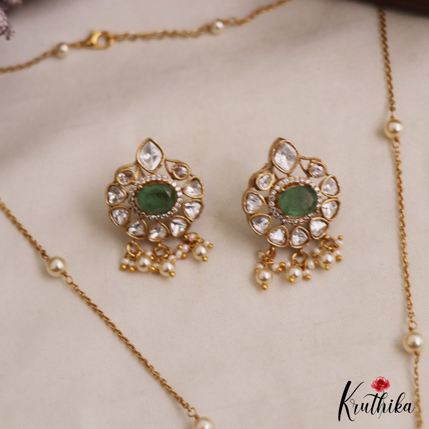 Sparkling Elephant Motifs Polki Victorian Pendant Chain Set LH2107 (Available In 4 Colors)