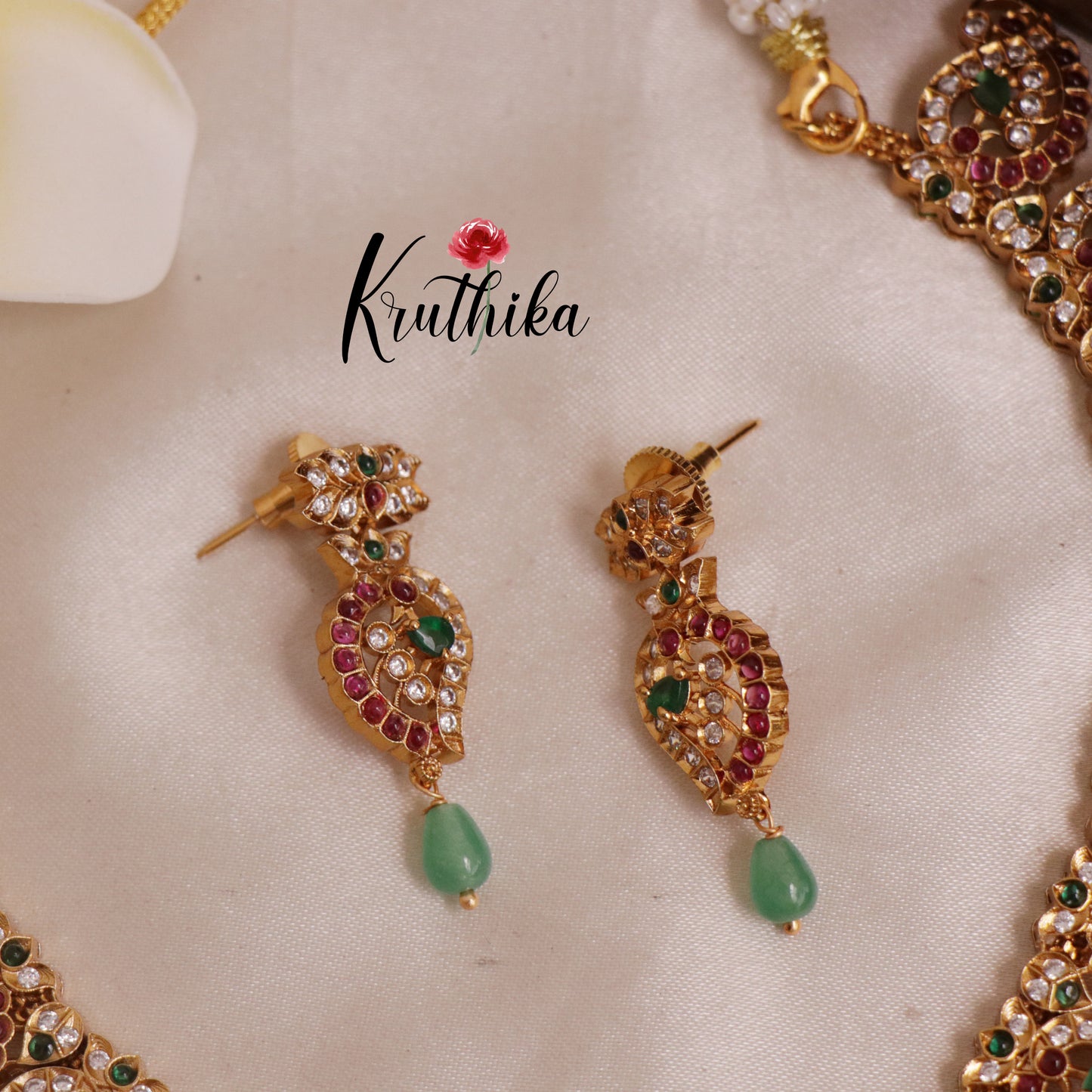 Premium AD Mango necklace with green Beads NC1920 [Available in 2 colours]