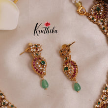 Premium AD Mango necklace with green Beads NC1920 [Available in 2 colours]