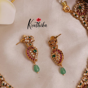Premium AD Mango necklace with green Beads NC1920 [Available in 2 colours]