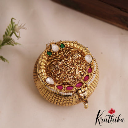 Beautiful Antique Elephant Motifs Kumkum Box K23 (Available In 4 Colors)