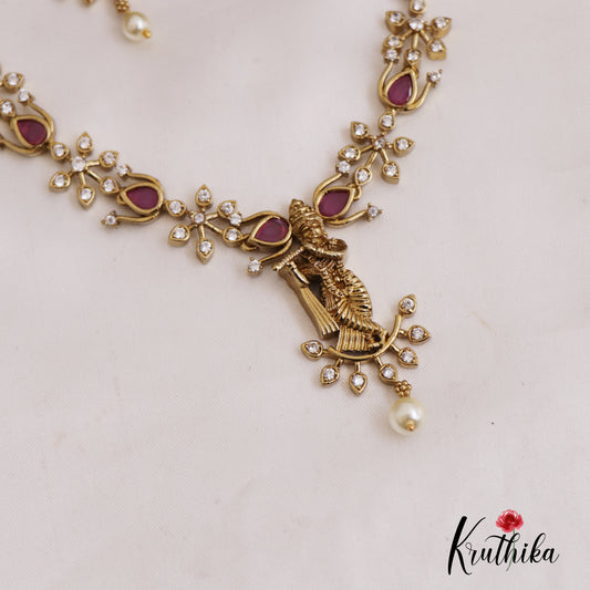 Elegant Lord Krishna Motifs Kemp Necklace With Pearl Drop NC2666