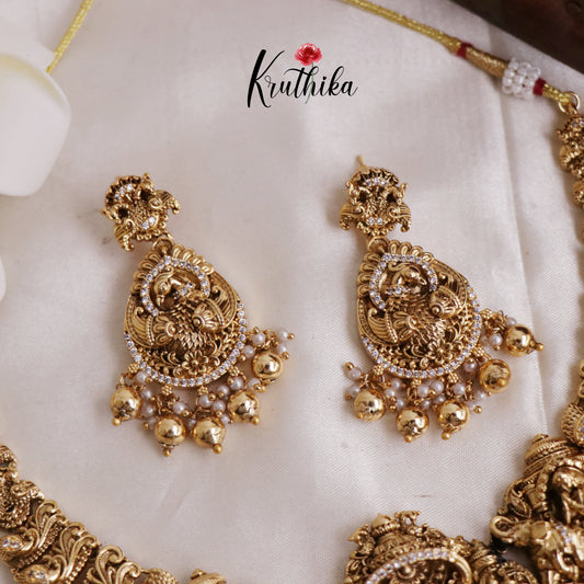 Premium Temple Lakshmi Necklace with Golden beads NC1834
