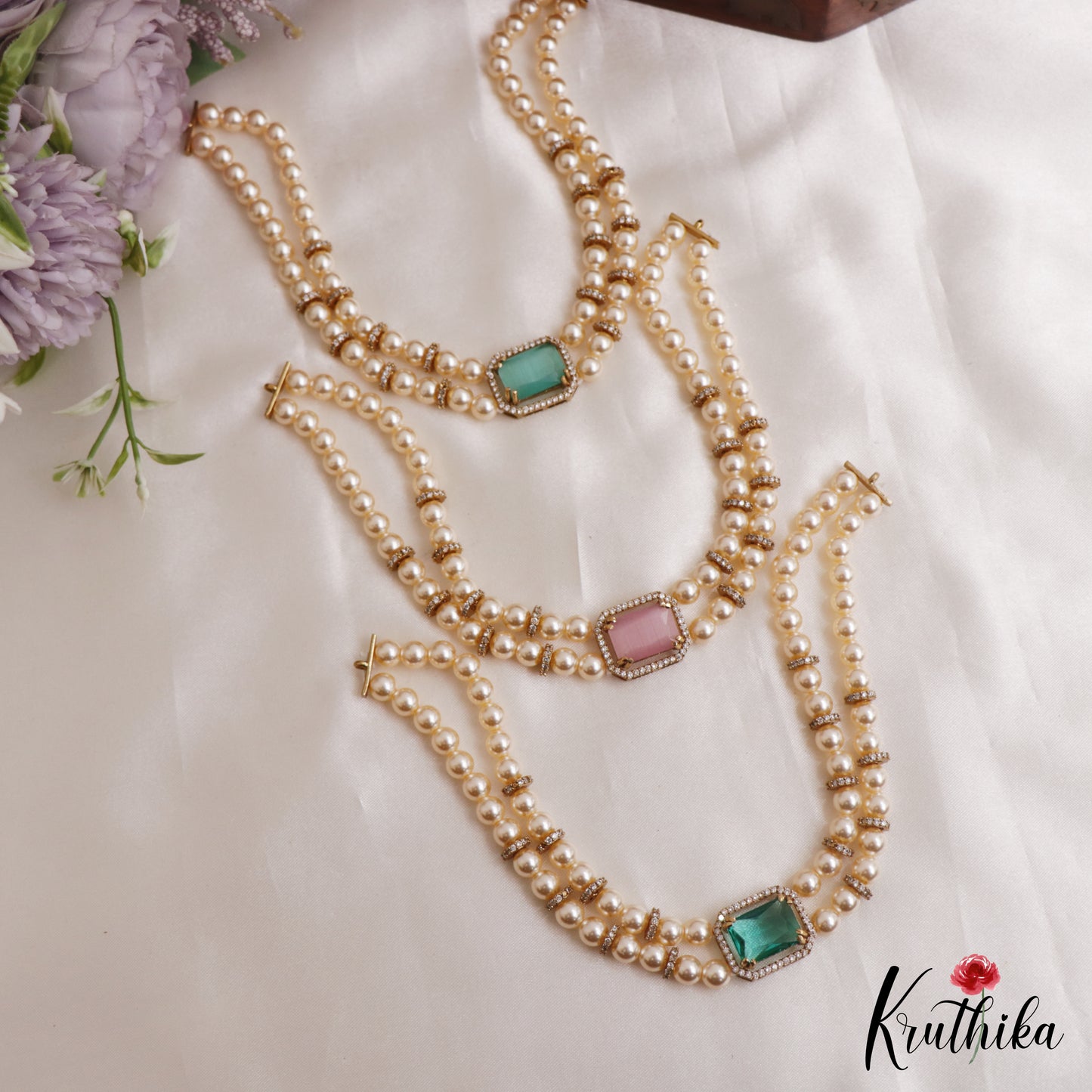 Elegant Multi Pearl Strand CZ Victorian Choker NC3130 (Available In 5 Colors)