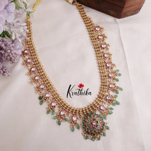 Beautiful No-Idol Jadau Floral Haaram with Pastel Green Beads LH1902