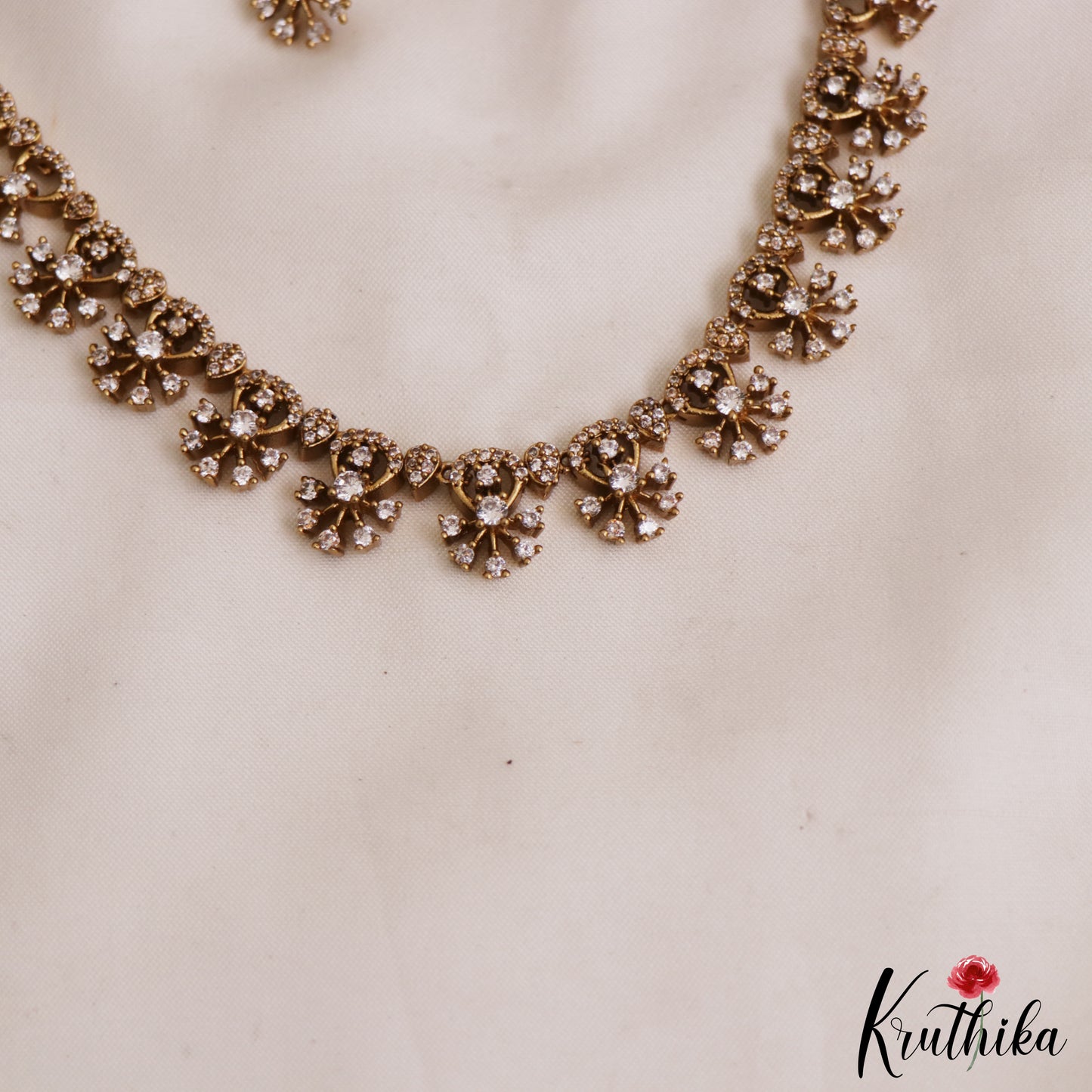 Pretty Floral Motifs Gold-Tone AD Necklace NC2992