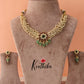 Pretty White Pearls Kempu Necklace with Green Beads NC1309