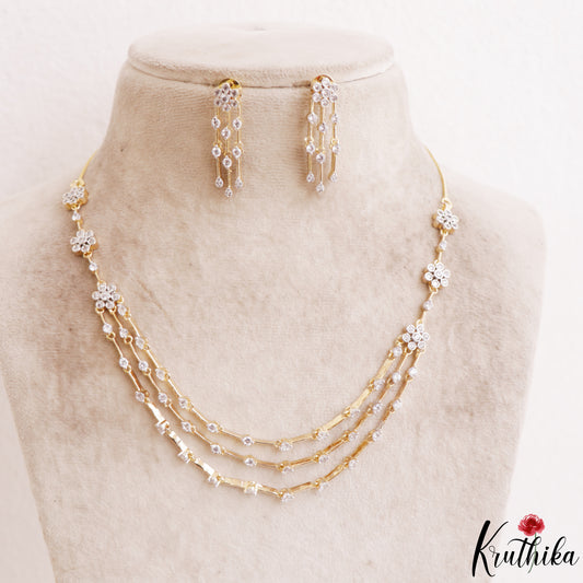 Elegant Floral Motifs Multi Layered Gold-Tone AD Necklace NC3168