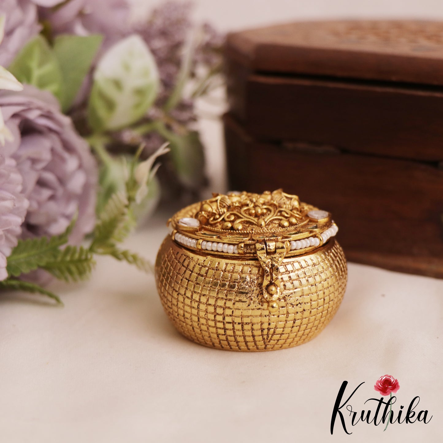 Beautiful Antique Elephant Motifs Kumkum Box K23 (Available In 4 Colors)