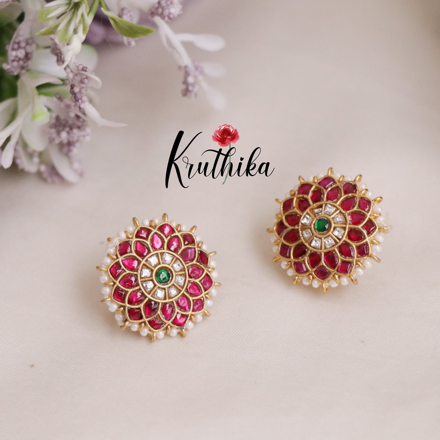 Premium Multi Stone Jadau Ear Studs E512