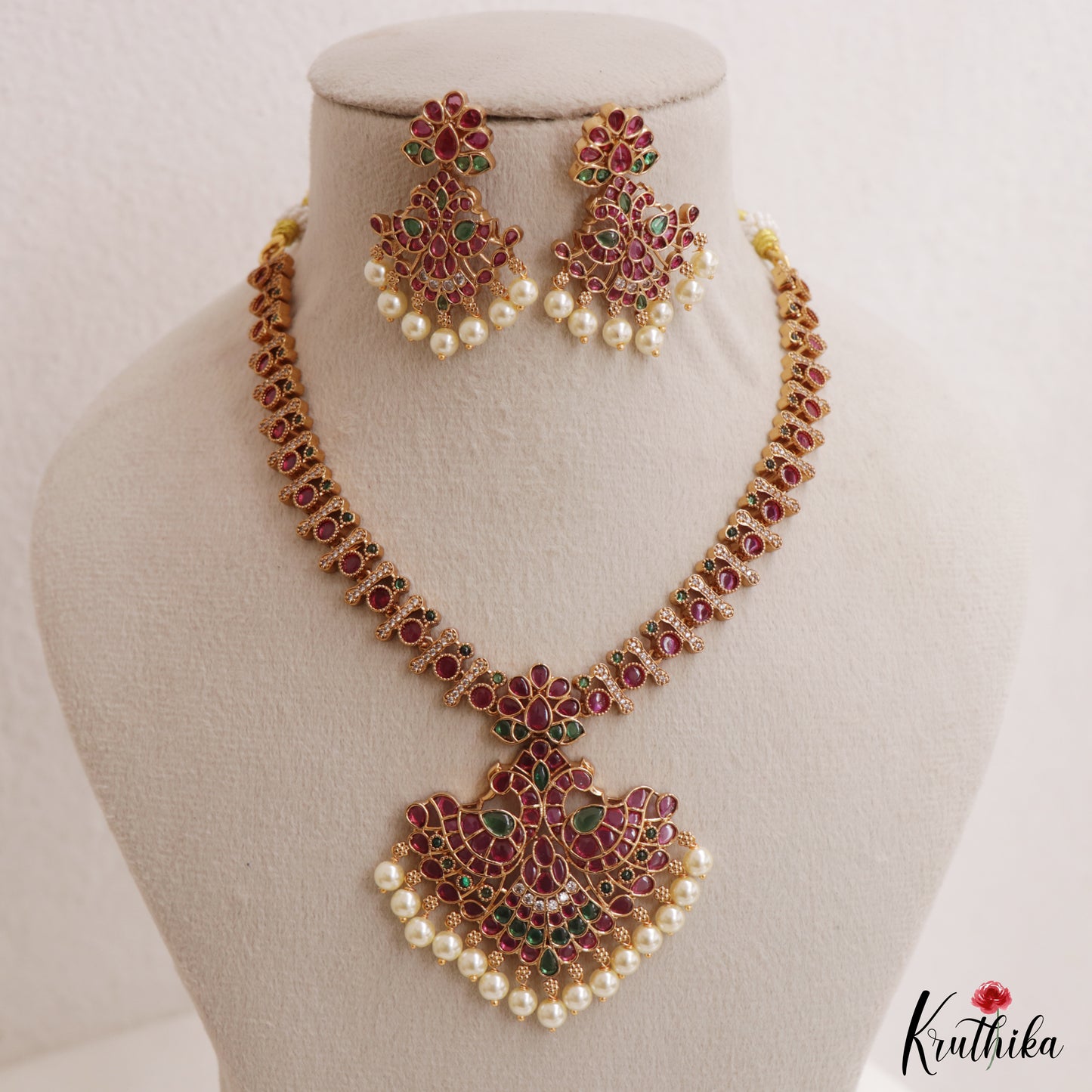 Beautiful Peacock Motifs Jadau Necklace With Pearl Drops NC3038