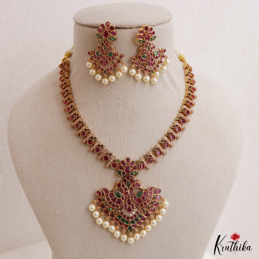 Beautiful Peacock Motifs Jadau Necklace With Pearl Drops NC3038