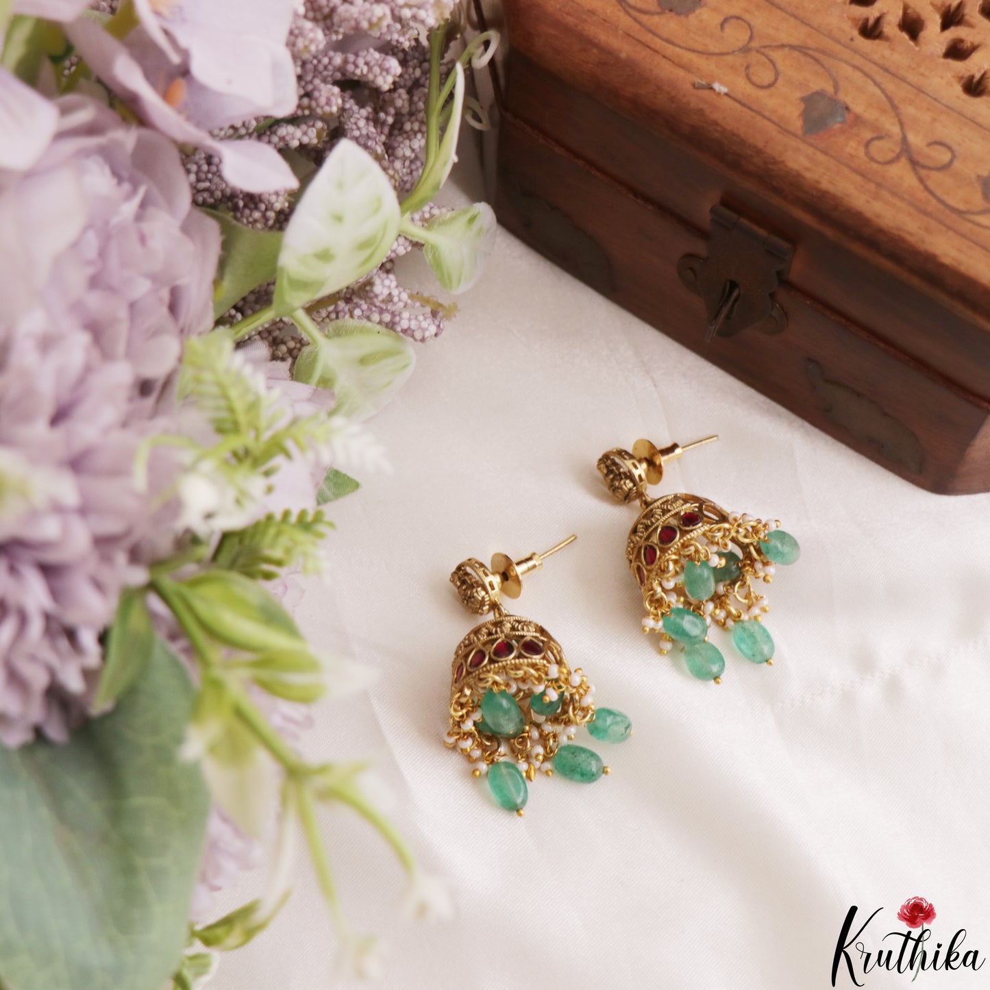 Premium Antique Nagas Lakshmi Motifs Jadau Pendant Set With Green Bead Drops PS305