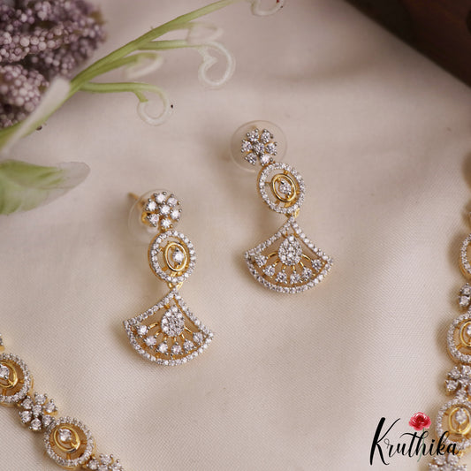 Elegant Floral Diamond-Finish Gold-Tone AD Necklace NC2916