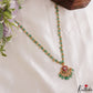 Pretty Floral Motifs Green Bead Mala With Jadau Pendant NC3197