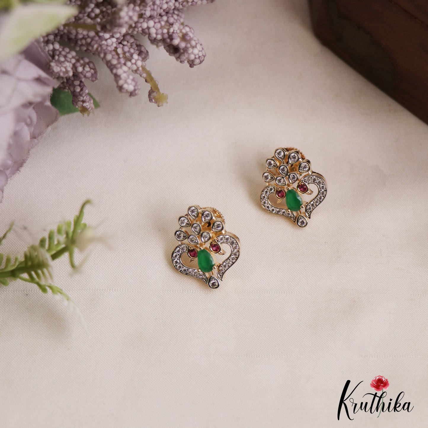 Elegant Peacock Motifs AD Stud Earrings E1123 (Available In 2 Colors)