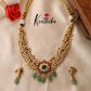 Pretty White Pearls Kempu Necklace with Green Beads NC1309