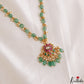 Pretty Floral Motifs Green Bead Mala With Jadau Pendant NC3197