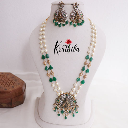 Trendy Temple Lakshmi Pearl Long Haaram with Beads Drops LH1978