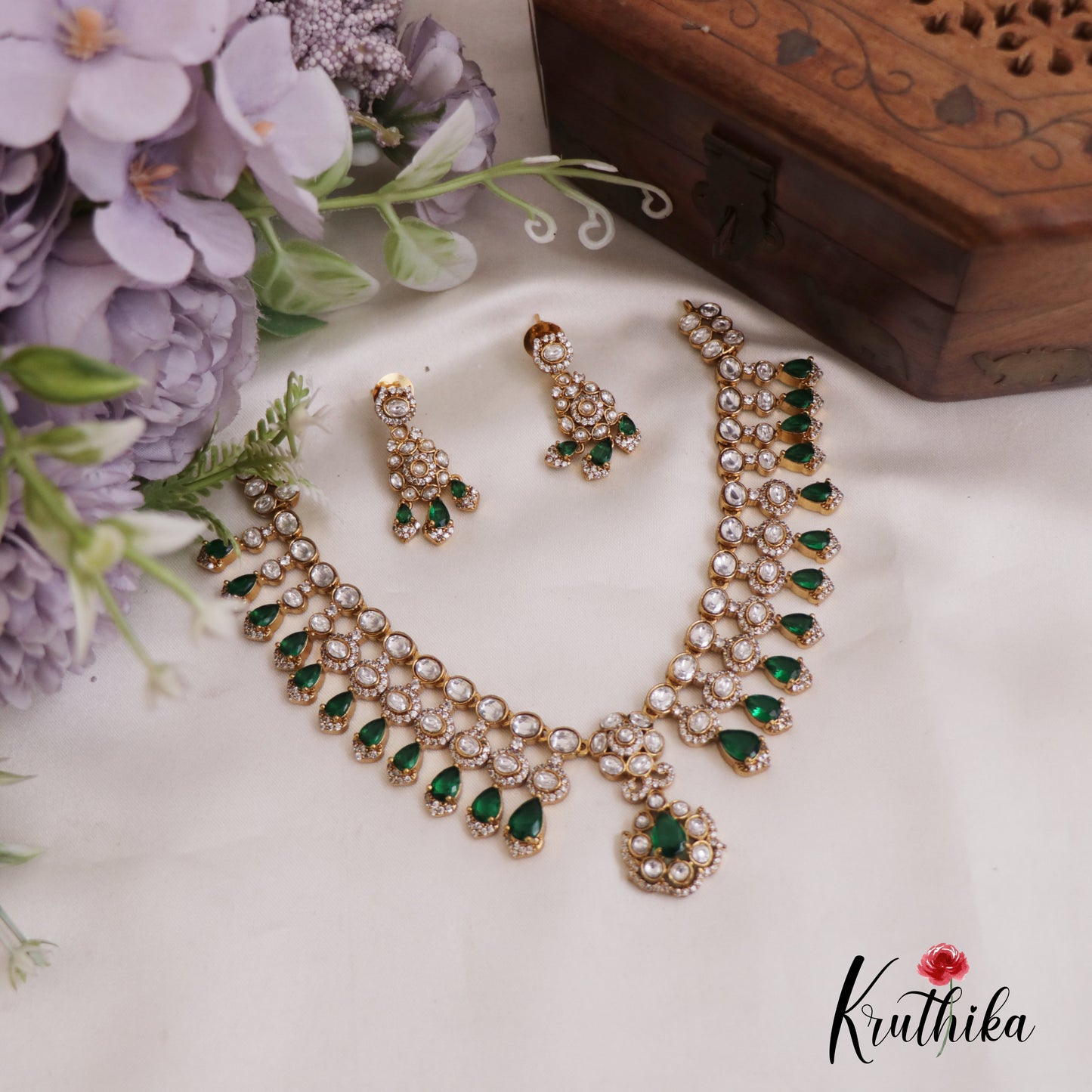 Elegant Teardrop AD Victorian Moissanite Necklace NC2667 (Available In 2 Colors)