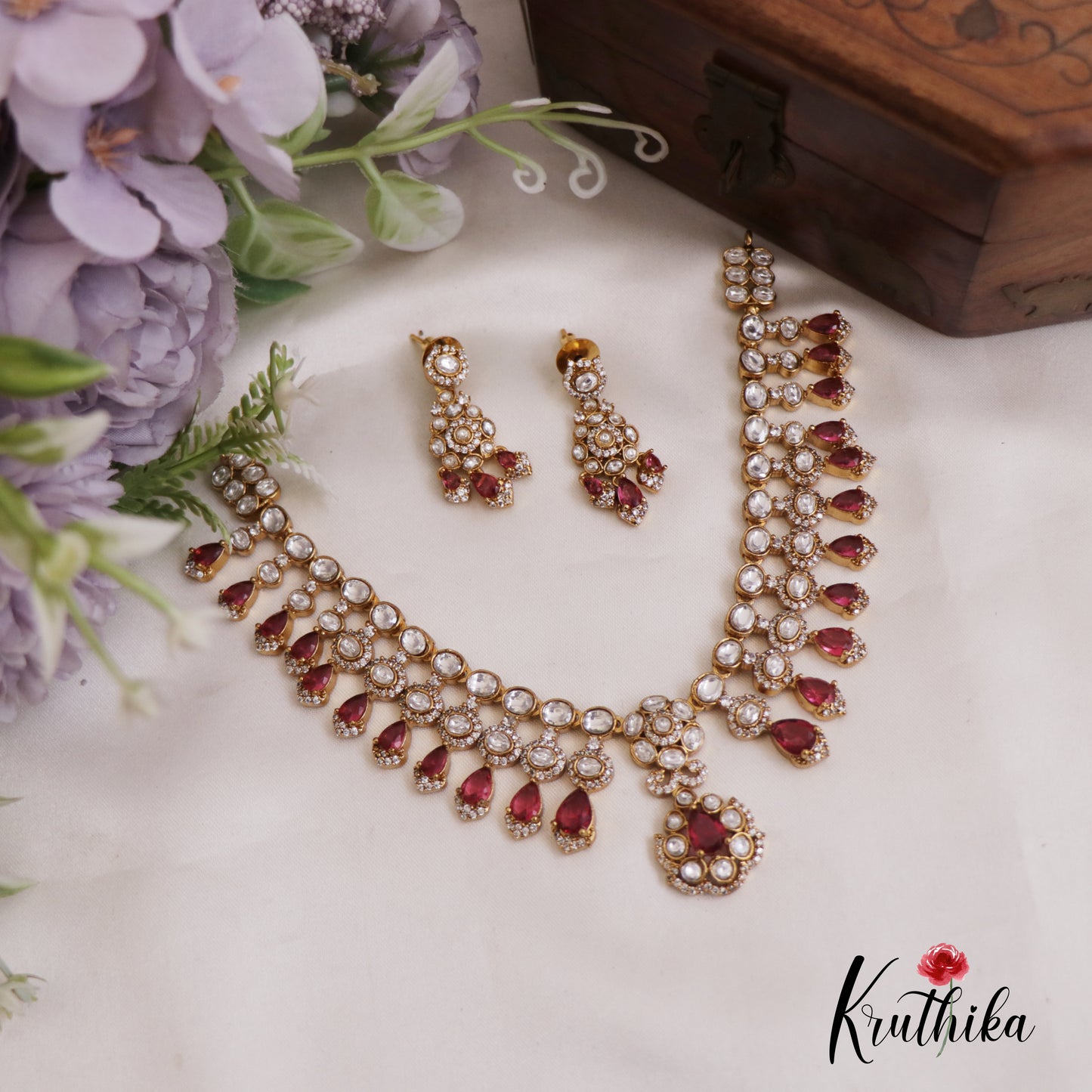 Elegant Teardrop AD Victorian Moissanite Necklace NC2667 (Available In 2 Colors)