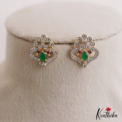 Elegant Peacock Motifs AD Stud Earrings E1123 (Available In 2 Colors)