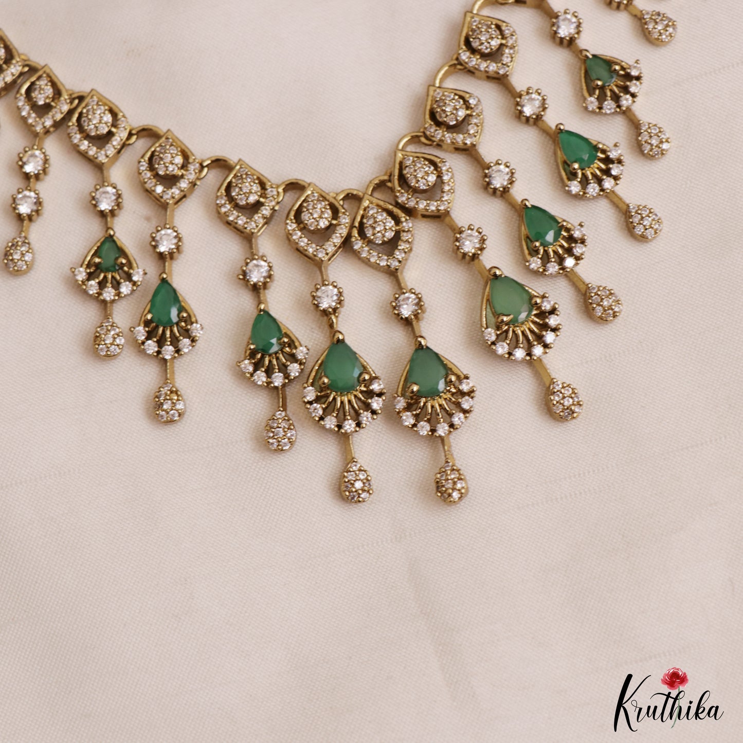 Sparkling Teardrop Motifs Gold-Tone AD Victorian Choker NC3021 (Available In 2 Colors)