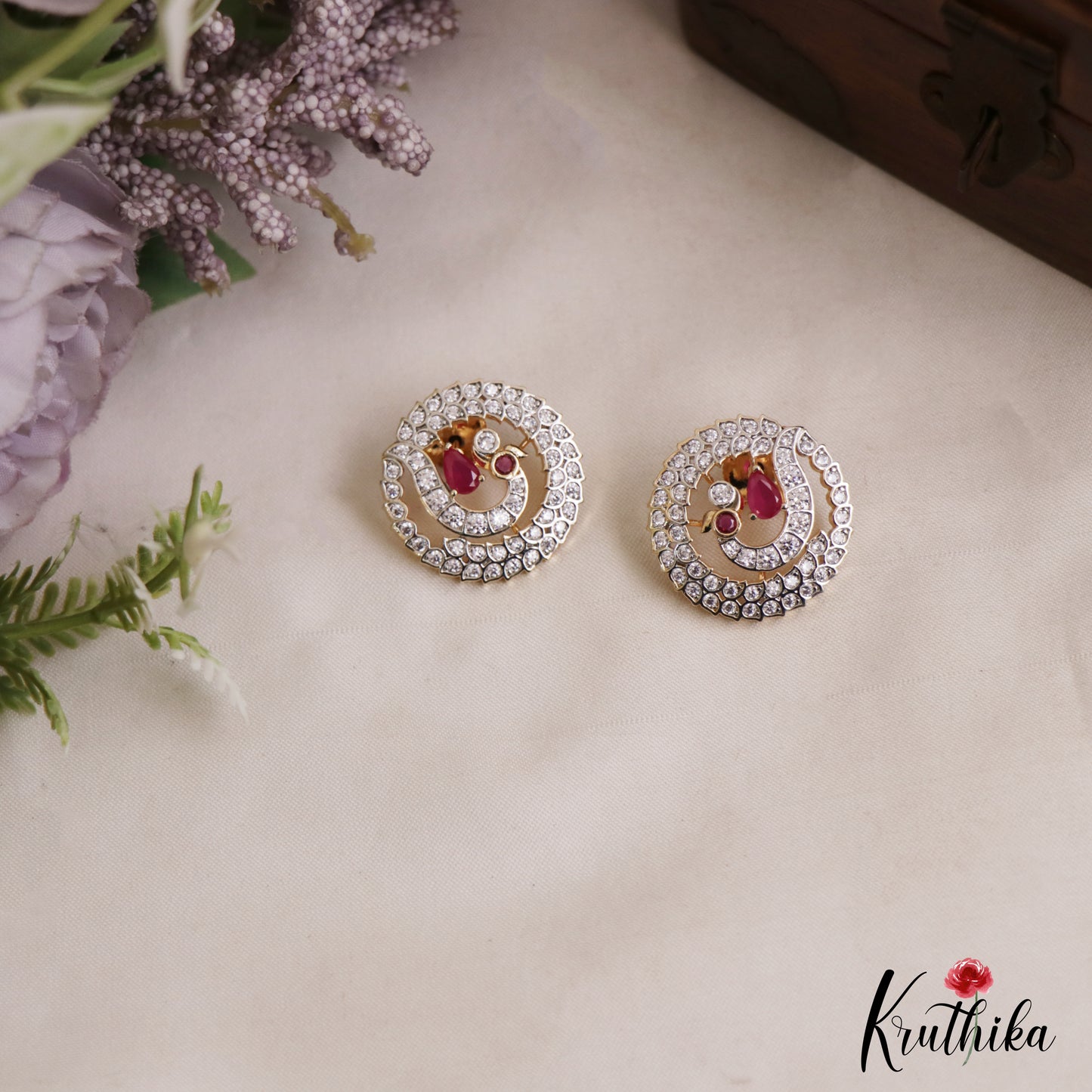 Trendy Peacock Motifs AD Stud Earrings E1101 (Available In 2 Colors)