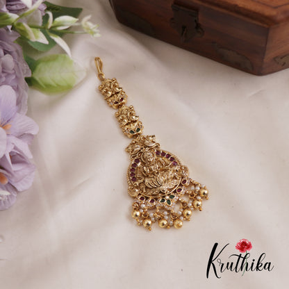 Traditional Lakshmi Maang Tikka With Pearl And Bead Drops MT332 (Available In 2 Colors)