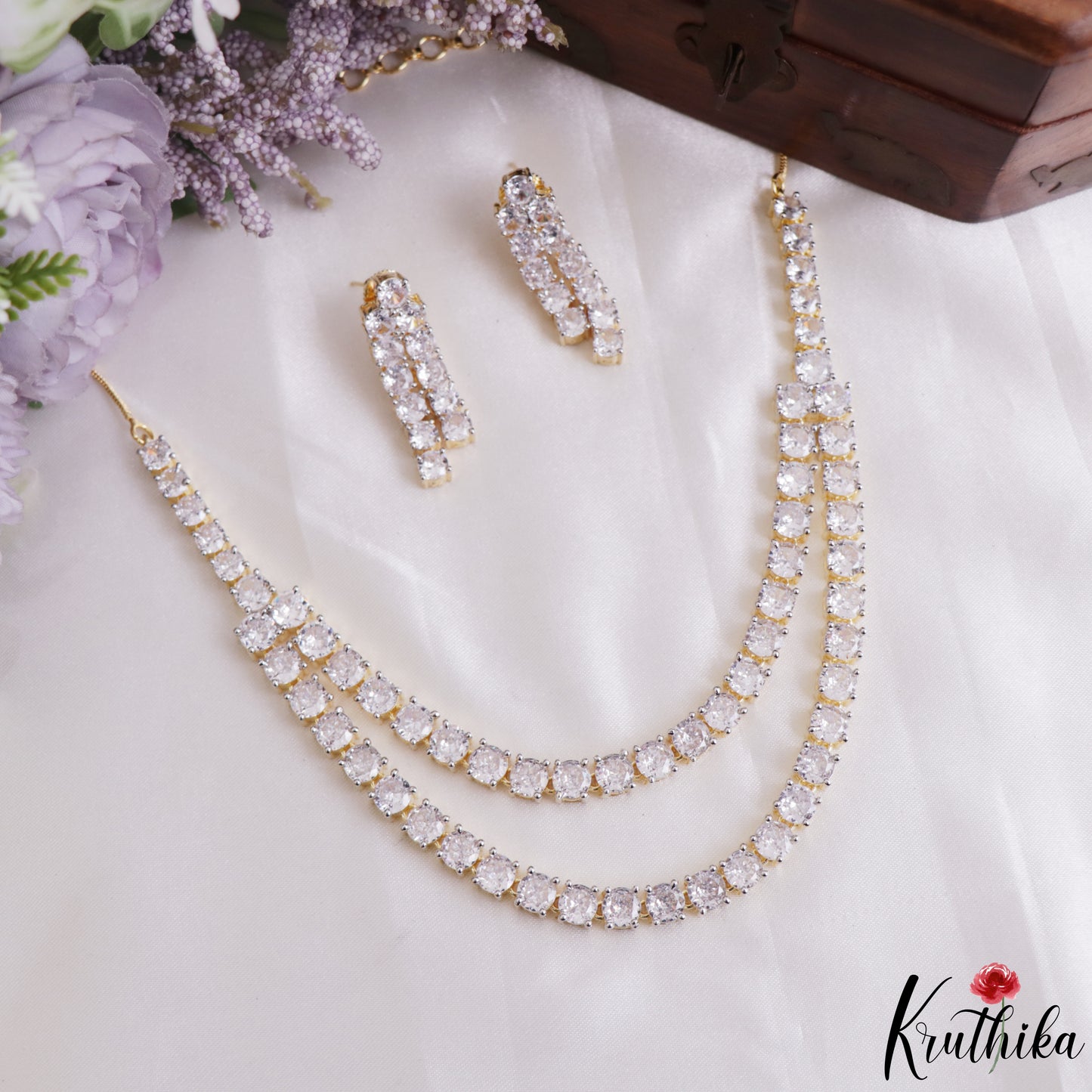 Sparkling Multi Layered Gold-Tone AD Necklace NC3169