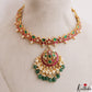 Classic Floral Leaf Motifs Jadau Choker With Green Bead Drops NC3232