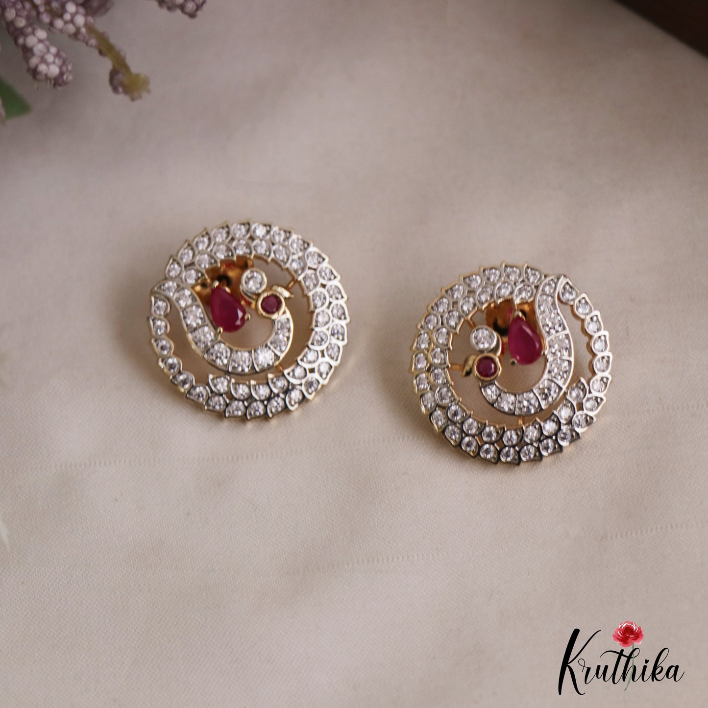 Trendy Peacock Motifs AD Stud Earrings E1101 (Available In 2 Colors)