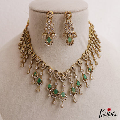 Sparkling Teardrop Motifs Gold-Tone AD Victorian Choker NC3021 (Available In 2 Colors)