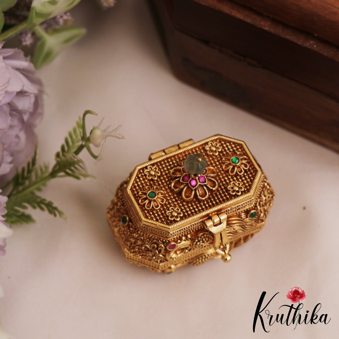 Classic Antique Floral Peacock Motifs Kumkum Box K24