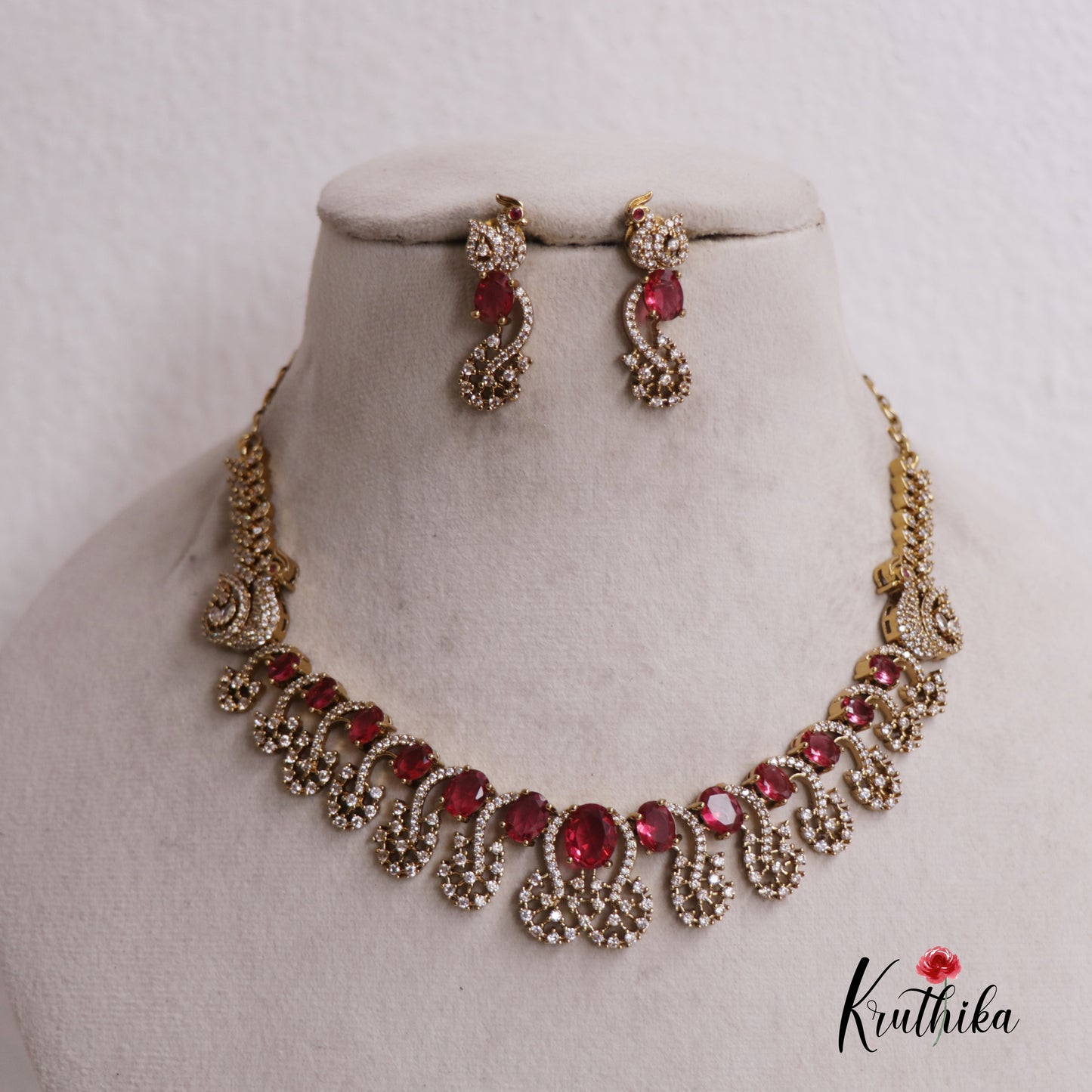 Gracious Peacock AD Victorian Necklace NC2517 (Available In 4 Colours)