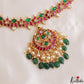 Classic Floral Leaf Motifs Jadau Choker With Green Bead Drops NC3232