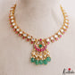 Classic Teardrop Motifs Polki Jadau Necklace With Green Bead Drops NC3198