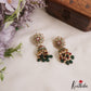 Pretty Floral Motifs Kemp Jhumkas With Green Bead Drops E1136