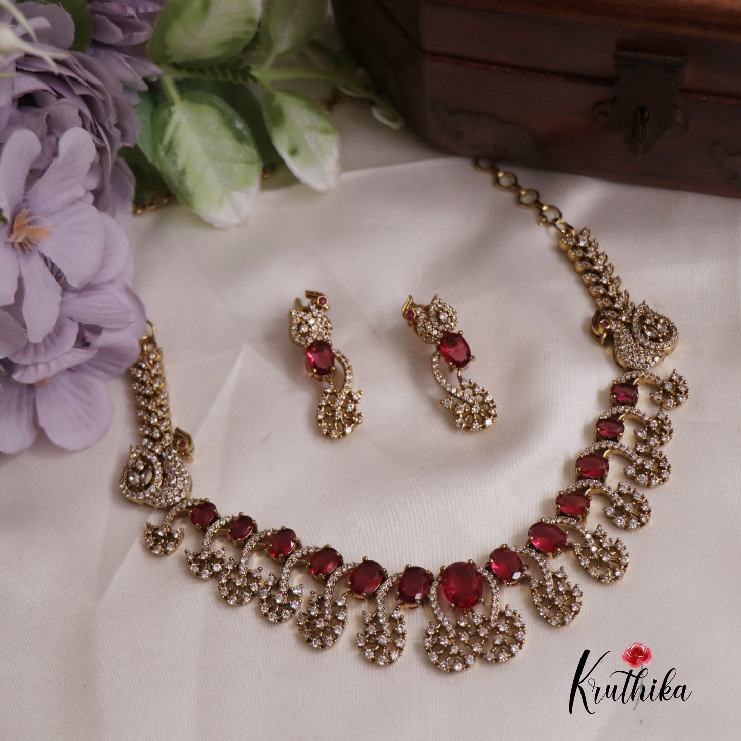 Gracious Peacock AD Victorian Necklace NC2517 (Available In 4 Colours)