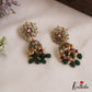 Pretty Floral Motifs Kemp Jhumkas With Green Bead Drops E1136