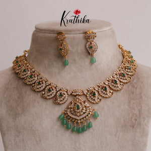 Premium AD Mango necklace with green Beads NC1920 [Available in 2 colours]