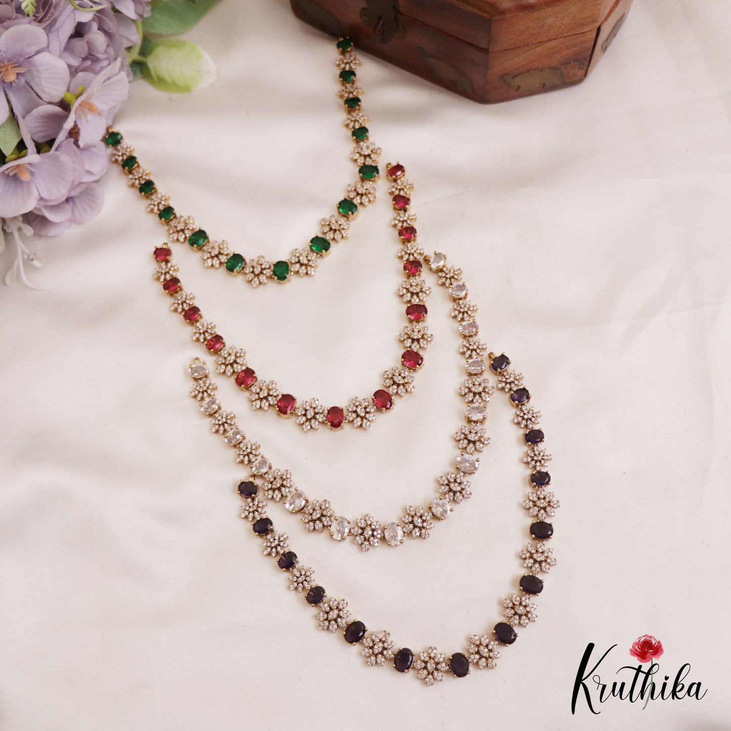 Sparkling AD Floral Motifs Victorian Necklace NC2792 (Available In 4 Colors)