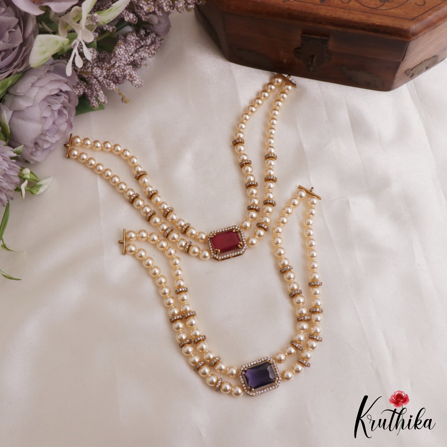 Elegant Multi Pearl Strand CZ Victorian Choker NC3130 (Available In 5 Colors)