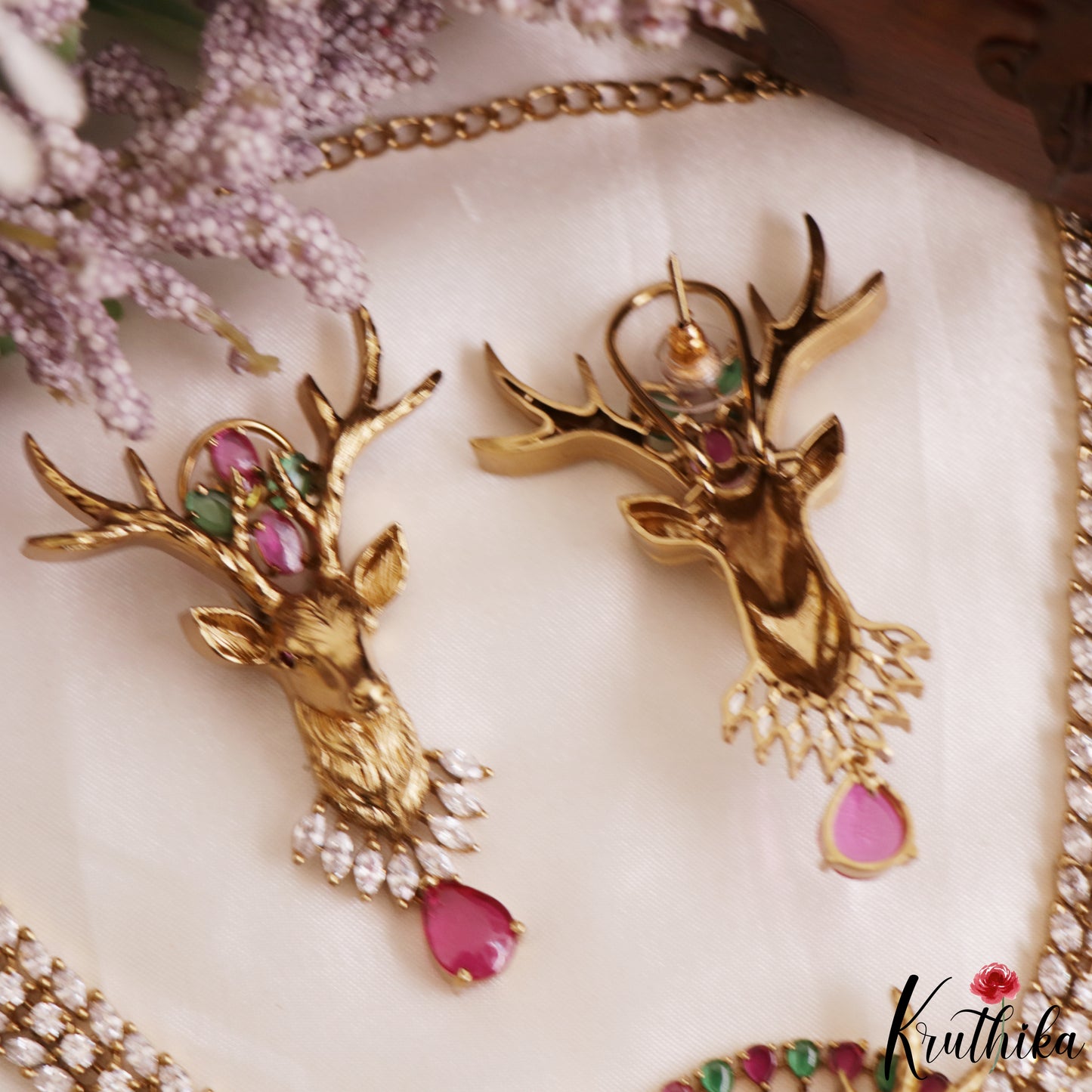 Stunning Deer Motifs CZ Victorian Necklace NC3151 (Available In 4 Colors)