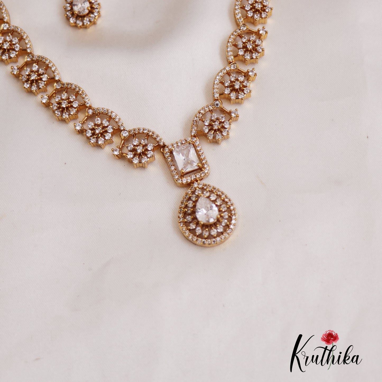 Sparkling Floral Motifs AD Necklace NC2669 (Available In 2 Colors)