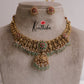 Beautiful Floral Jadau Lakshmi Necklace with Pastel Green Beads NC1916
