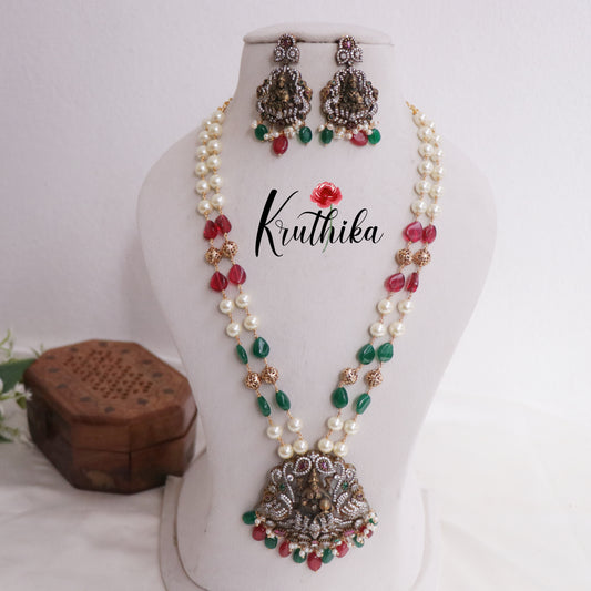 Trendy Temple Lakshmi Pearl Long Haaram with Beads Drops LH1978