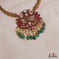Stunning Antique Floral Peacock Motifs Hasli Jadau Necklace With Green Bead Drops NC3036